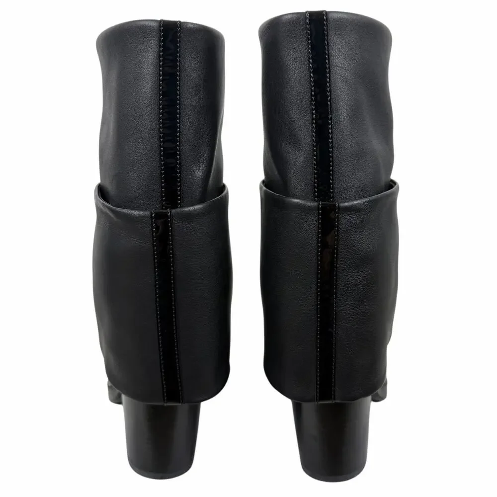 Chanel Interlocking CC logo Cap Toe Foldover Boots Black Leather Size 36